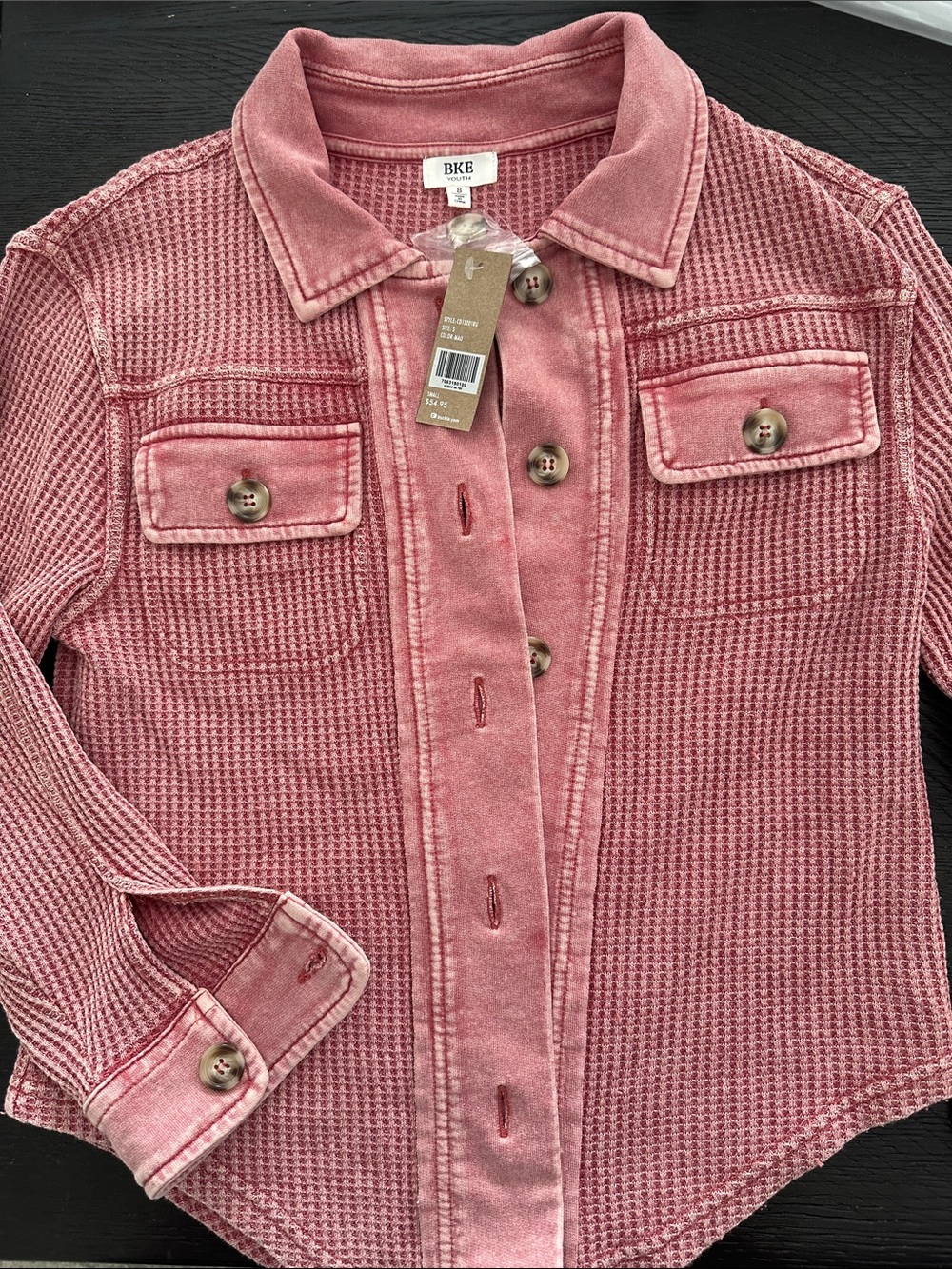 BKE Girls' Dusty Rose Waffle-Knit Button Jacket